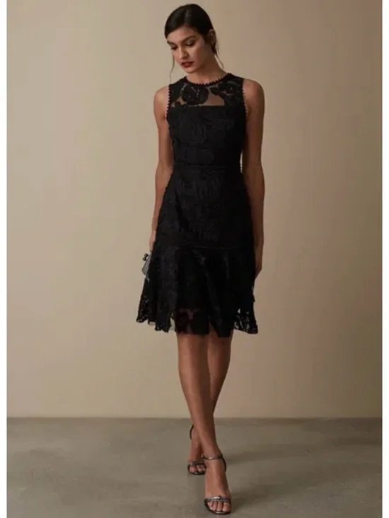 Reiss Adia Fit And Flare Lace Black Dress, size US 4 - Picture 3 of 14